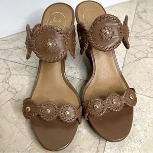 Jack Rogers Leather Brown Wedge Sandals Size 10